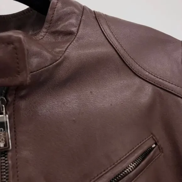 Robert Comstock Leather Jacket Moto Racer Biker Womens 42 / M Fitted Brown Italy - Picture 13 of 14